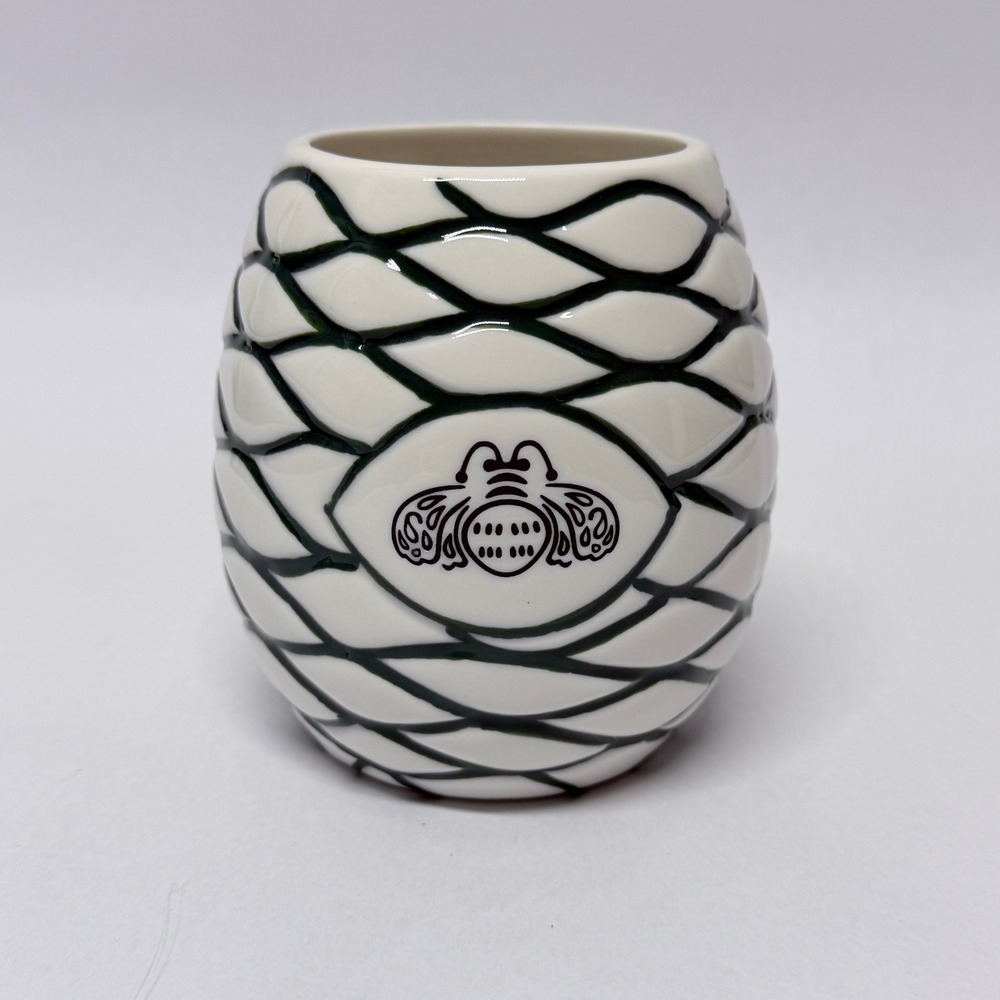 Patron Tequila Ceramic Agave Piña Tiki Mug White Green Bee Logo Barware